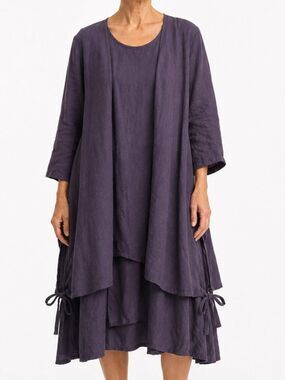 Completo Lino by Arthurio Purple Linen Layered Lagenlook Dress One Size